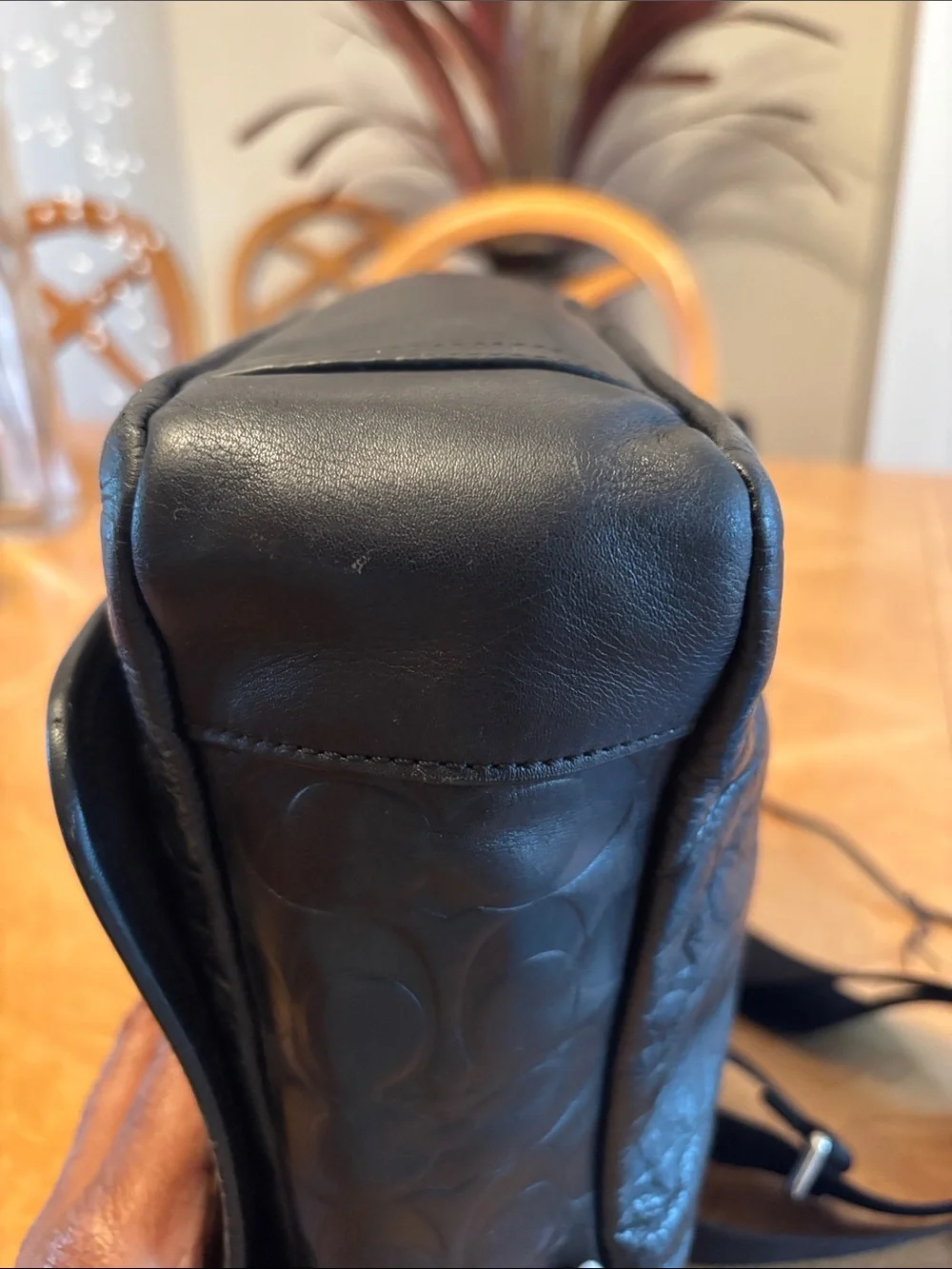 EUC Coach Unisex Black embossed leather Messenger Bag